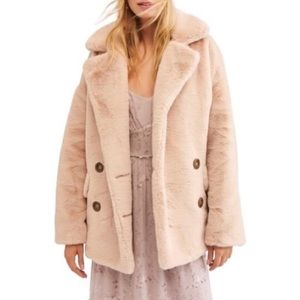FREE PEOPLE CREAM KATE FAUX FUR TEDDY JACKET COAT
